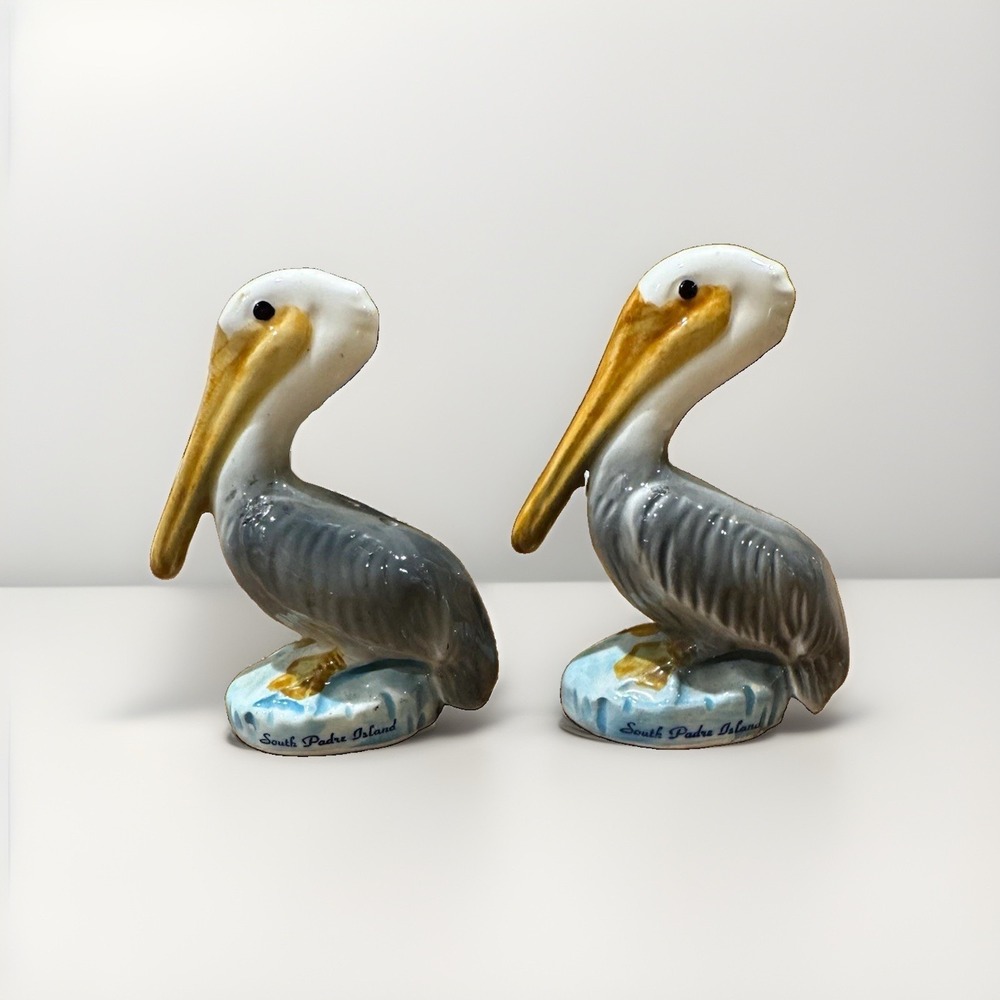 Vintage South Padre Island Pelican Ceramic Salt & Pepper Shakers Set, 2-Piece